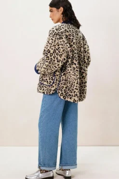 Bruine teddy jas met leopard print
