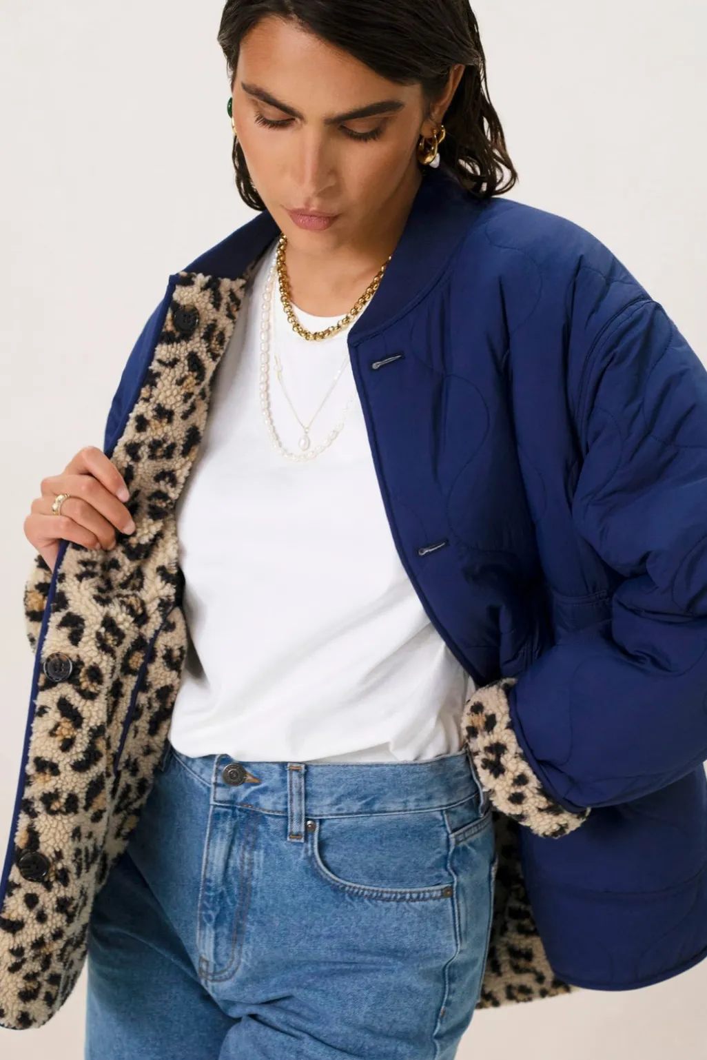 Bruine teddy jas met leopard print