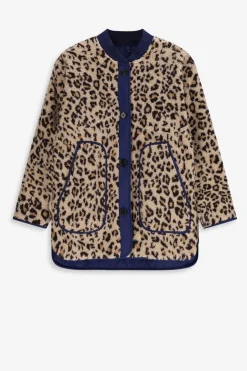 Bruine teddy jas met leopard print