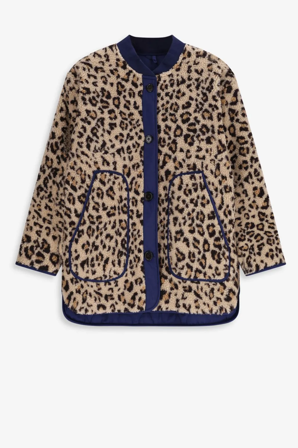 Bruine teddy jas met leopard print