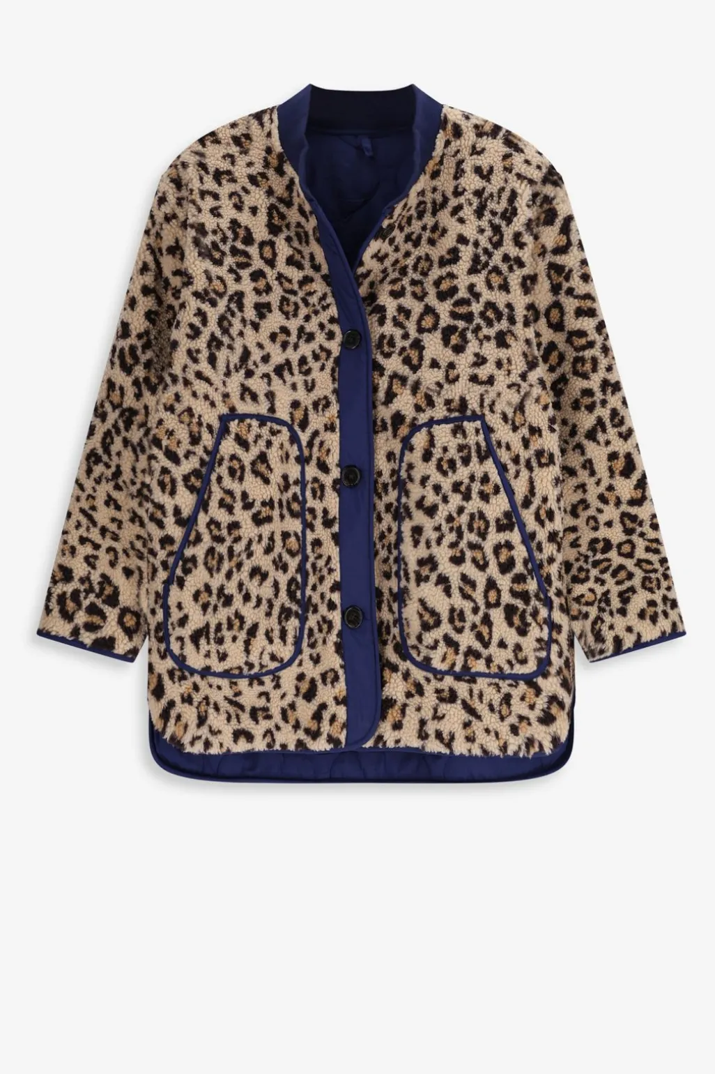 Bruine teddy jas met leopard print