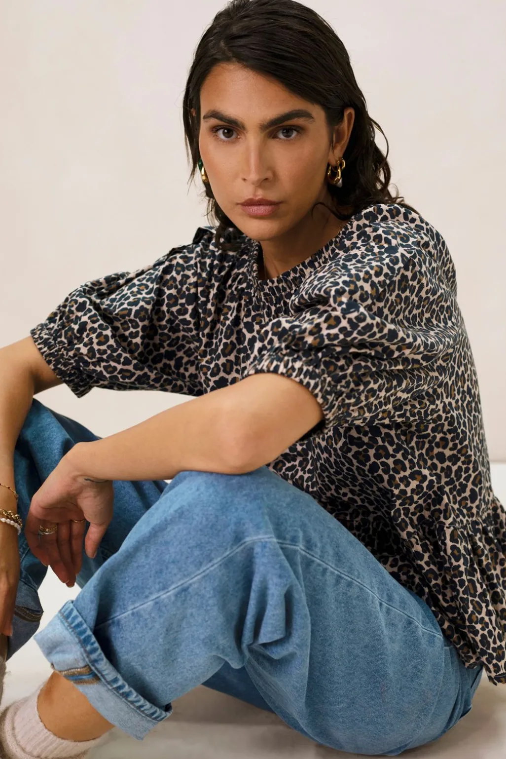 Bruine top met leopard print
