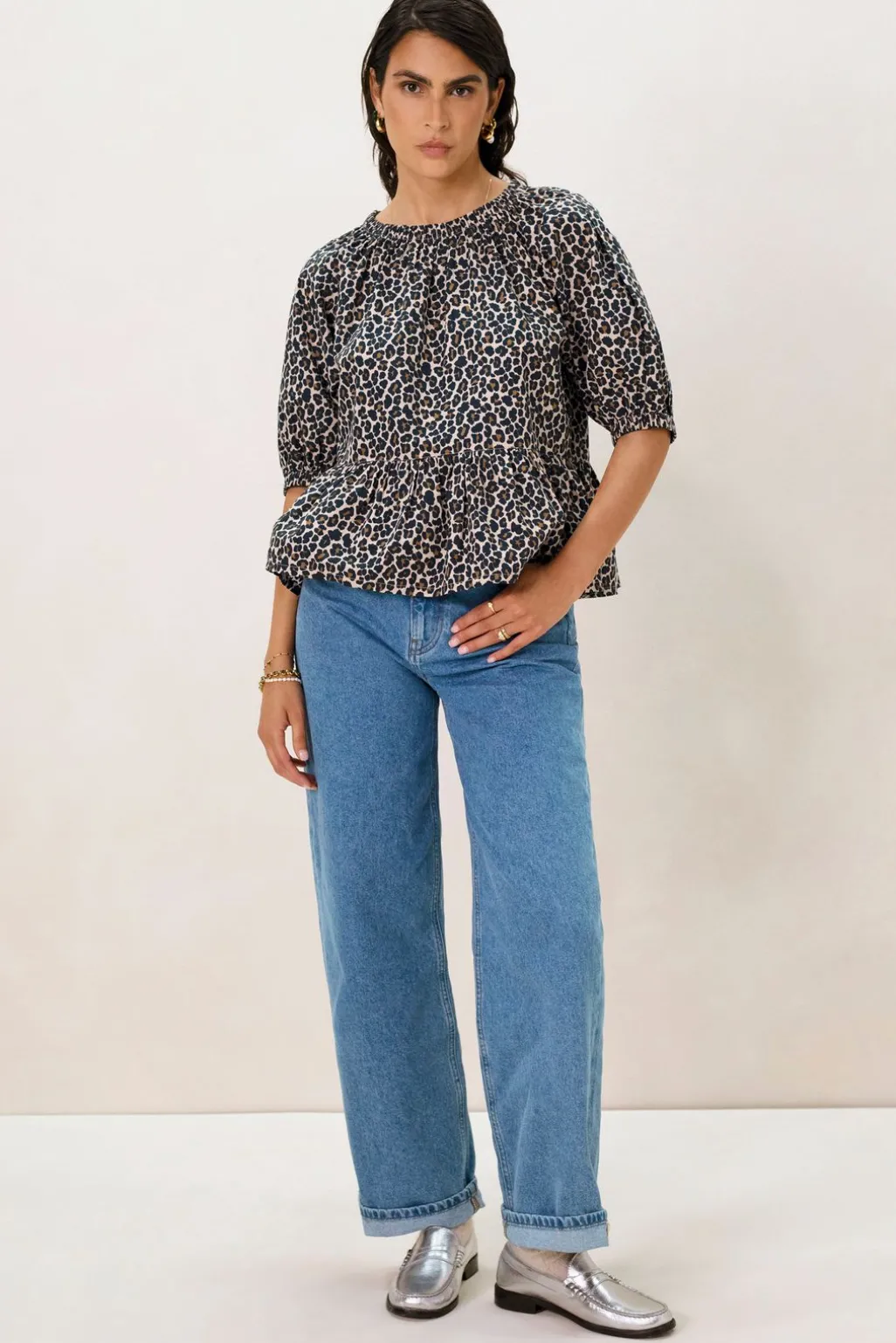 Bruine top met leopard print