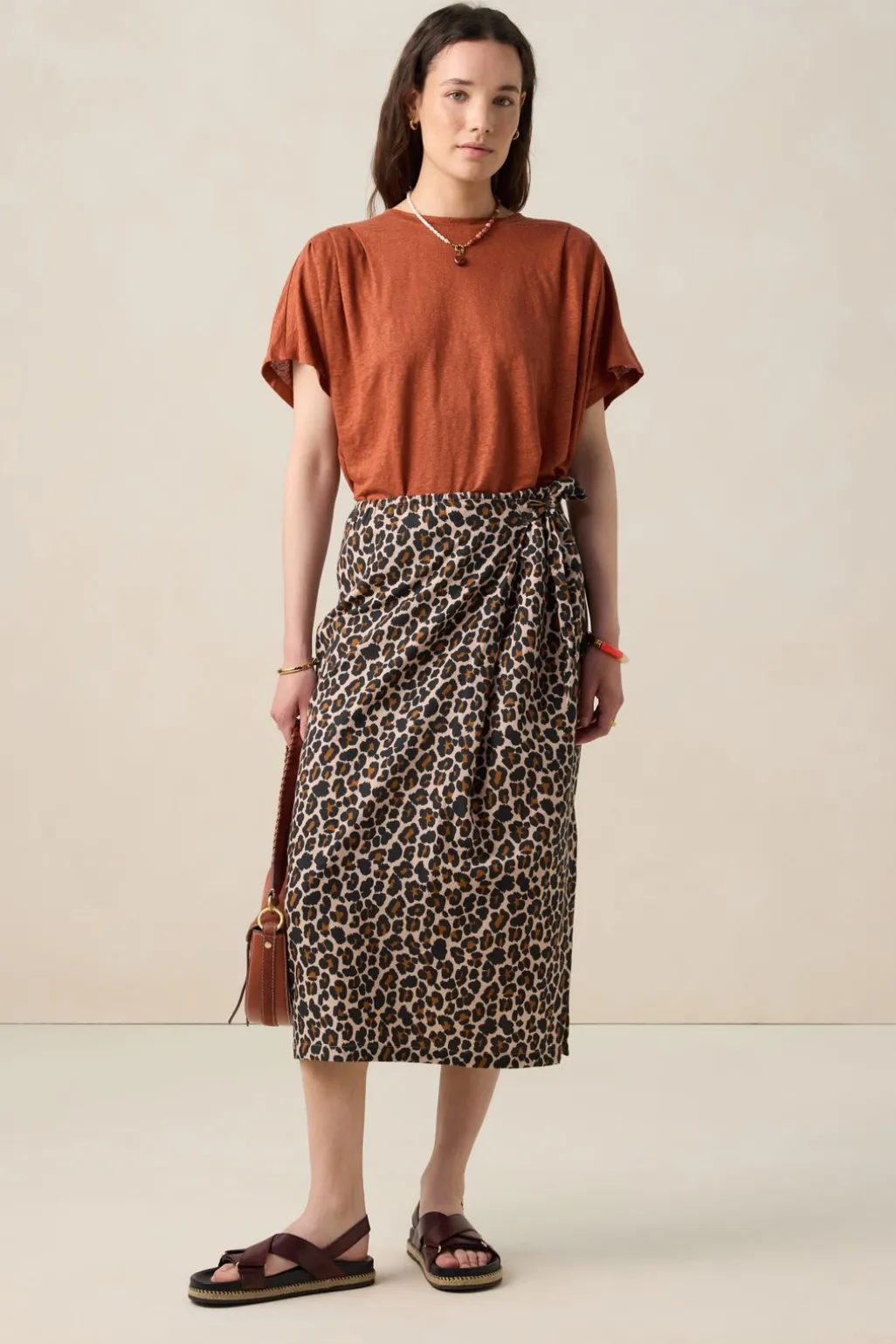 Bruine wikkelrok met leopard print