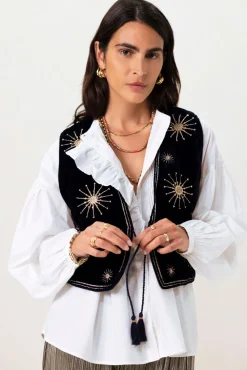 Donkerblauw gilet met embroidery