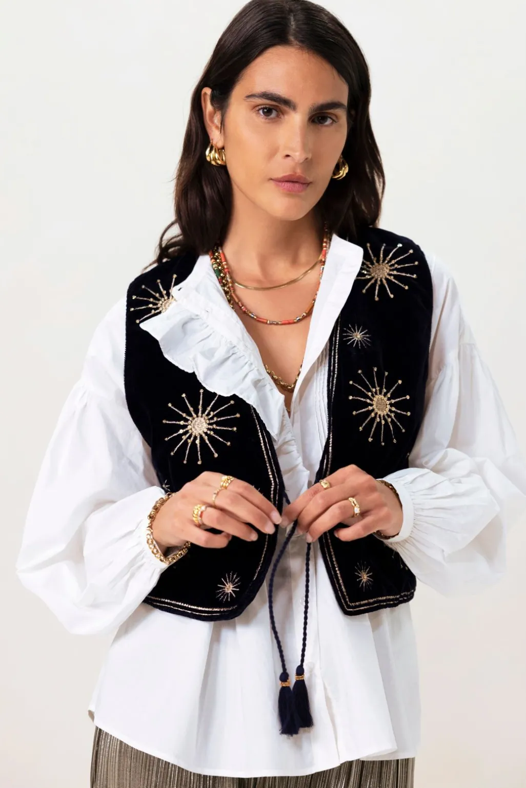 Donkerblauw gilet met embroidery