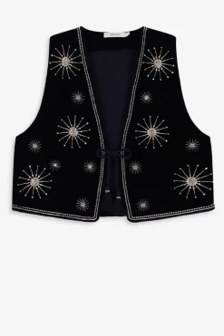 Donkerblauw gilet met embroidery