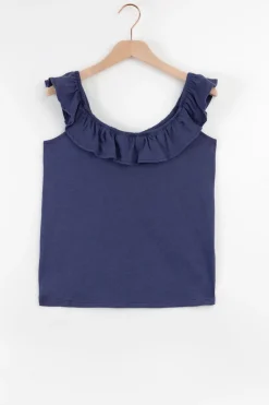 Donkerblauw singlet met ruffles