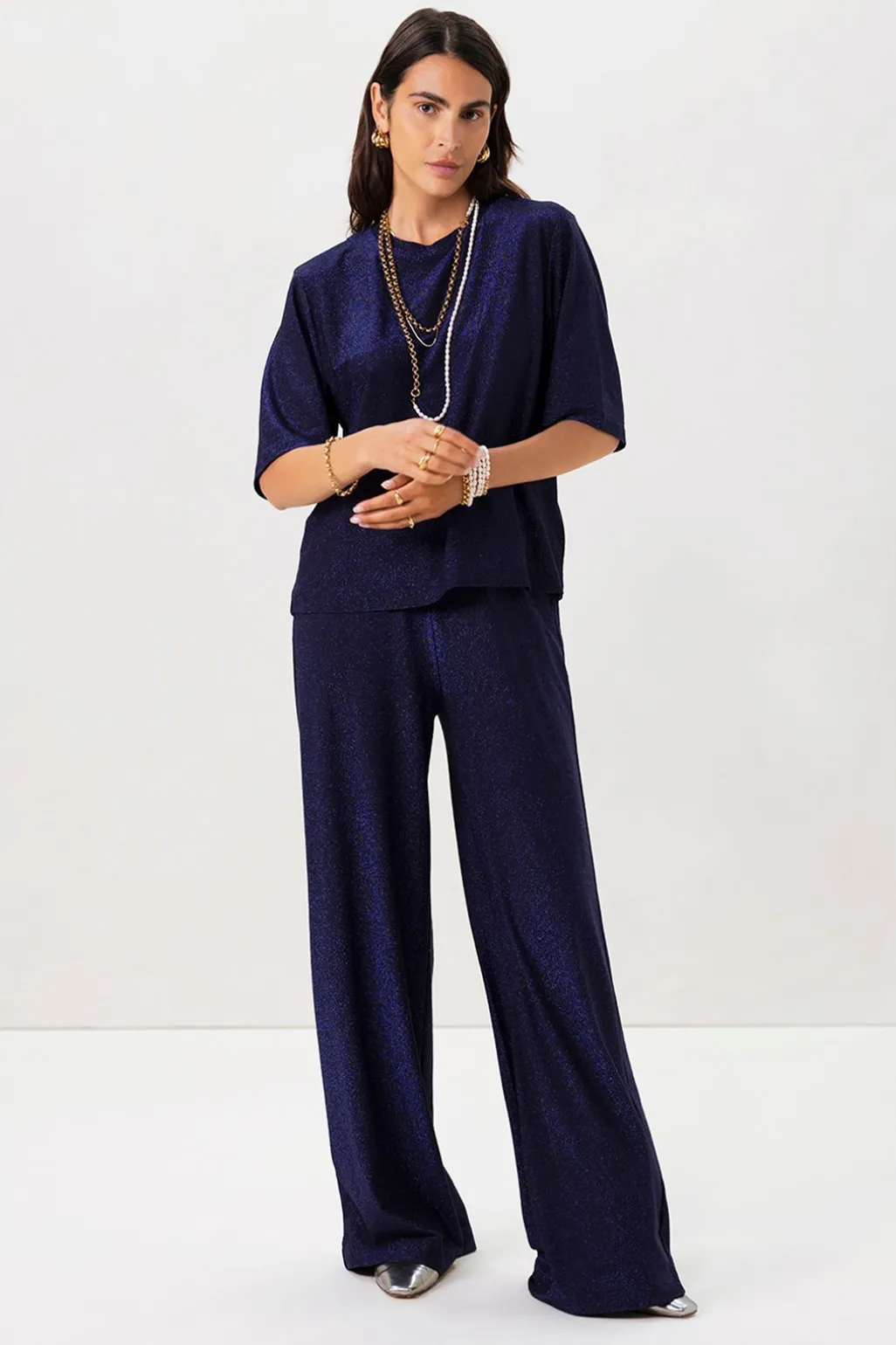 Donkerblauwe broek met lurex
