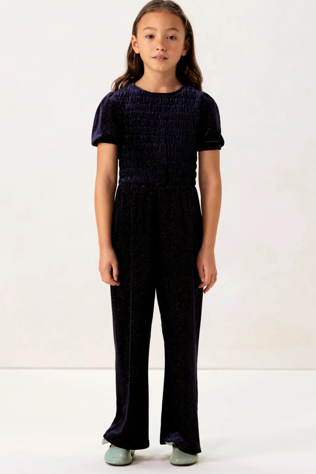 Donkerblauwe jumpsuit met glitters