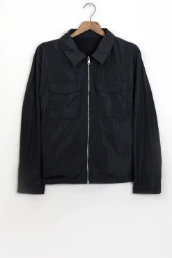 Donkerblauwe suède jas reversible