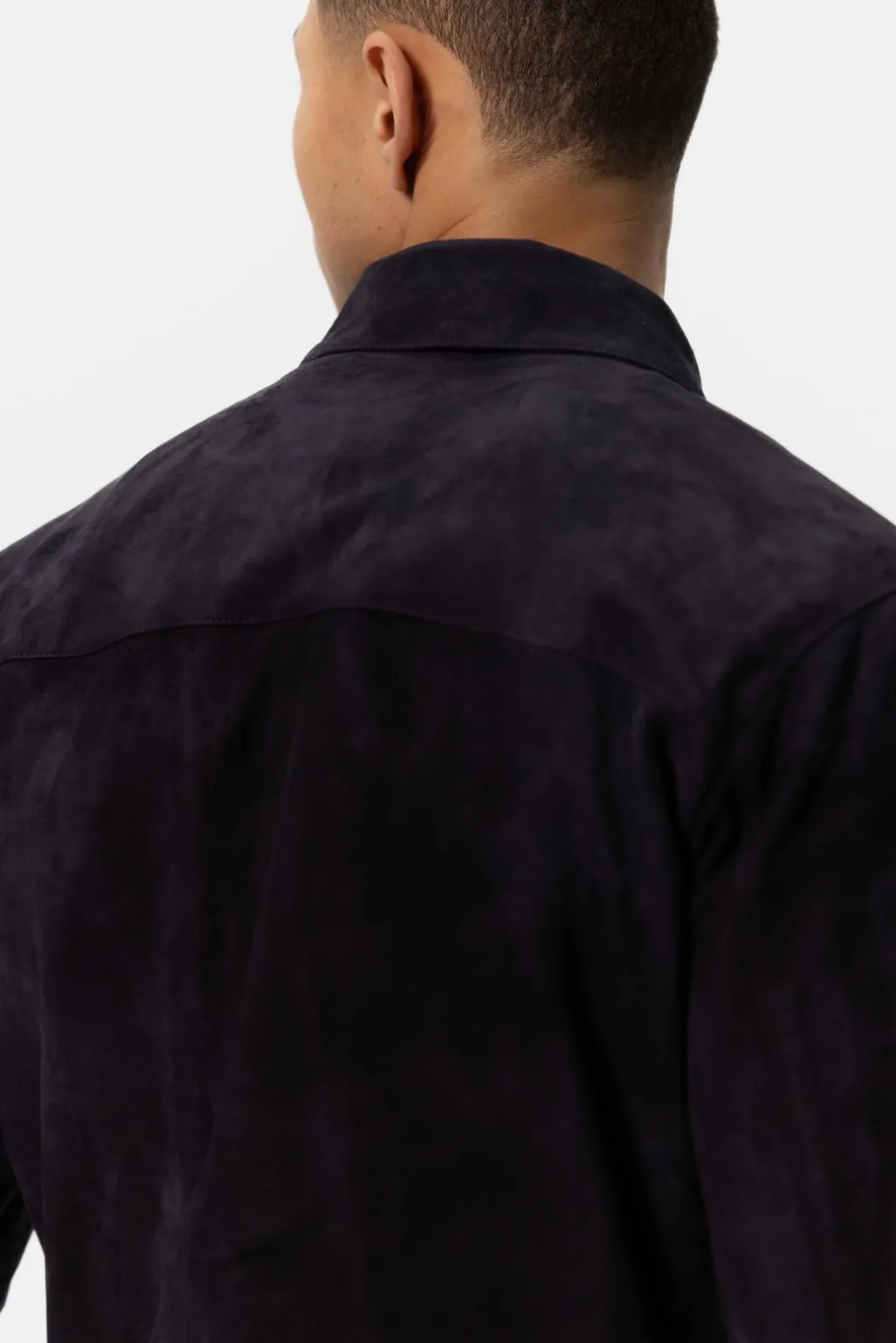 Donkerblauwe suède jas reversible