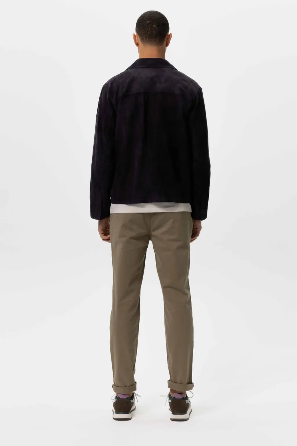Donkerblauwe suède jas reversible