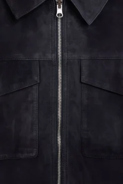 Donkerblauwe suède jas reversible