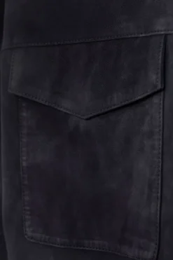Donkerblauwe suède jas reversible