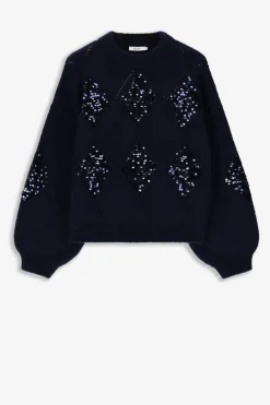 Donkerblauwe trui met pailletten