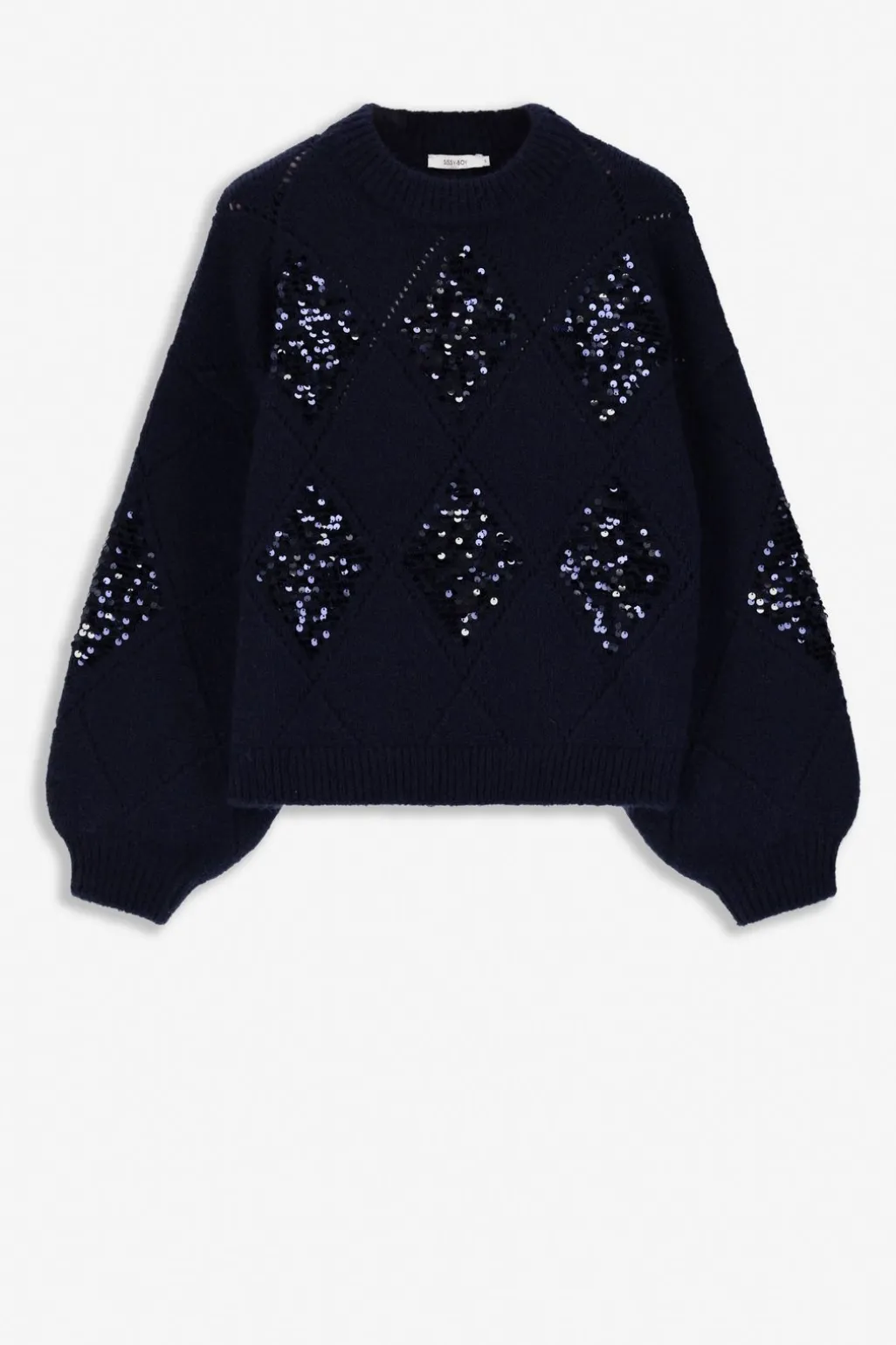 Donkerblauwe trui met pailletten
