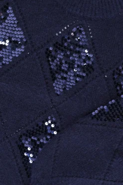 Donkerblauwe trui met pailletten