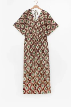 Donkerbruine kaftan jumpsuit met ikat print