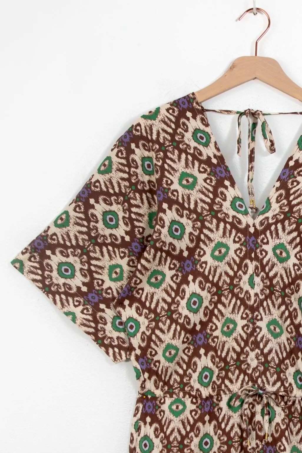 Donkerbruine kaftan jumpsuit met ikat print