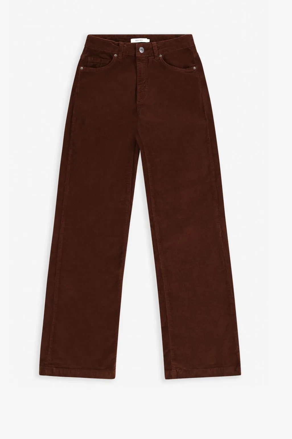 Donkerbruine mid waist flared corduroy broek