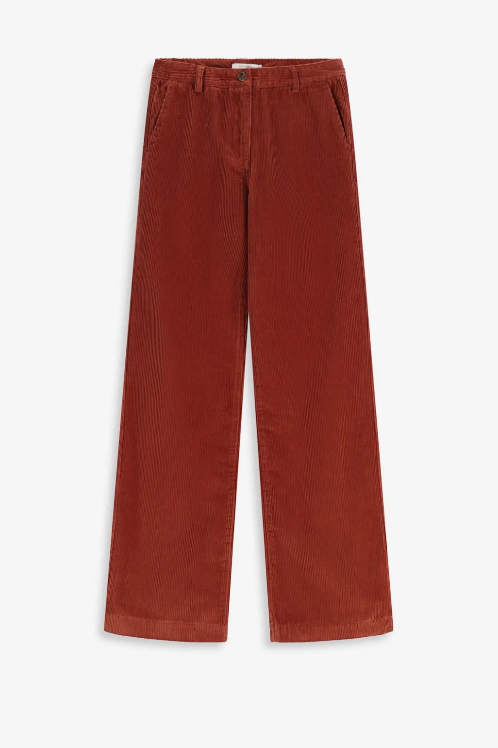 Donkerbruine mid waist wide leg corduroy broek