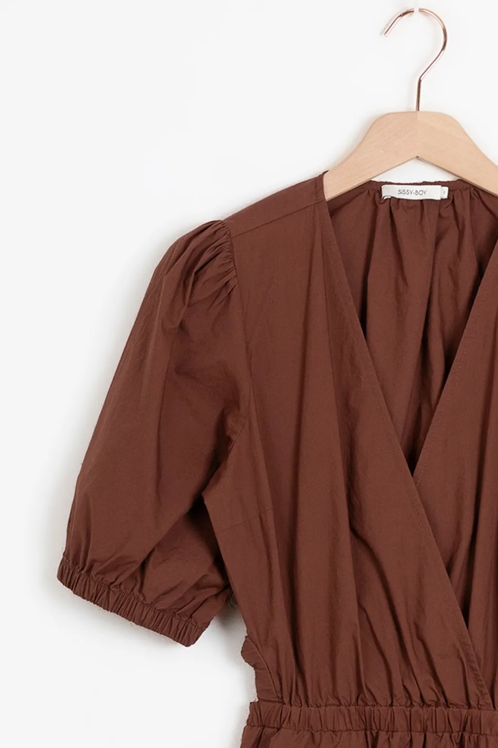 Donkerbruine poplin jurk met open rug