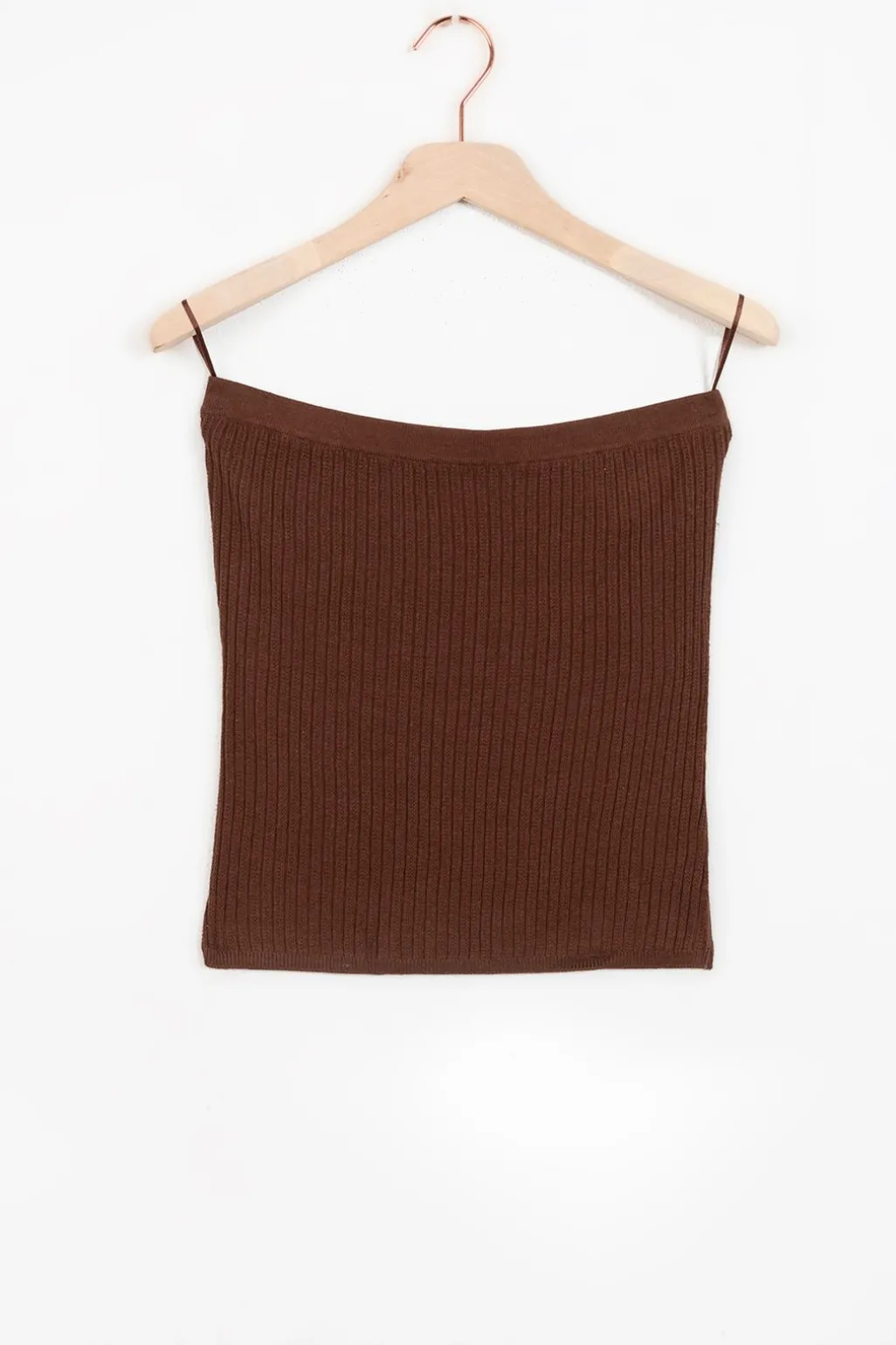 Donkerbruine strapless gebreide top