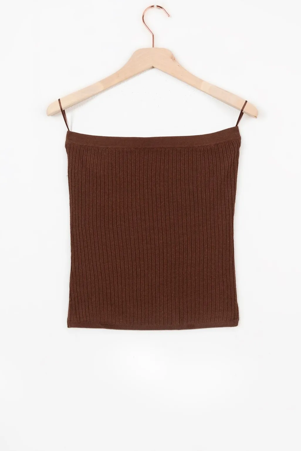 Donkerbruine strapless gebreide top