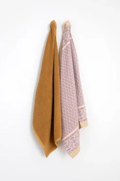 Donkergele handdoek en theedoek Terry