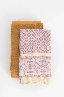 Donkergele handdoek en theedoek Terry