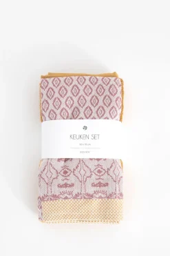 Donkergele handdoek en theedoek Terry