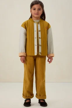 Donkergele quilted jas met embroidery