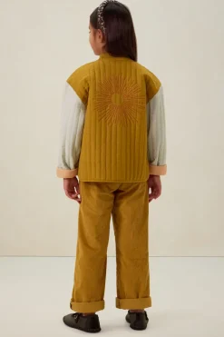 Donkergele quilted jas met embroidery