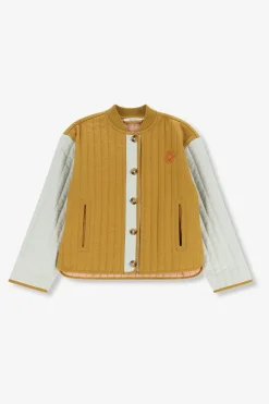Donkergele quilted jas met embroidery