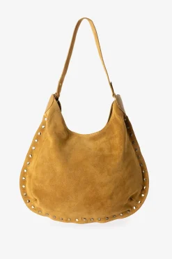 Donkergele suede shopper met studs