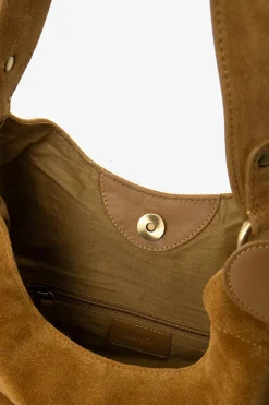 Donkergele suede shopper met studs