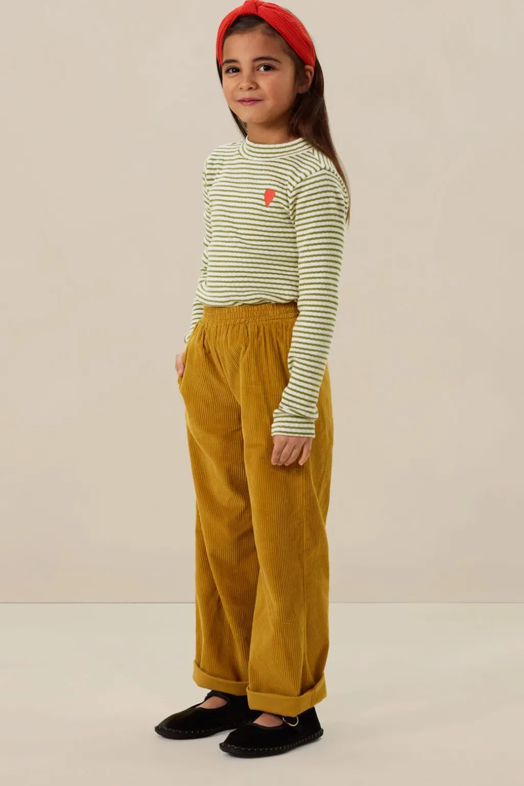 Donkergele wide leg corduroy broek