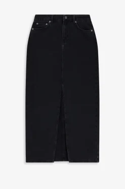 Donkergrijze denim maxi rok met split