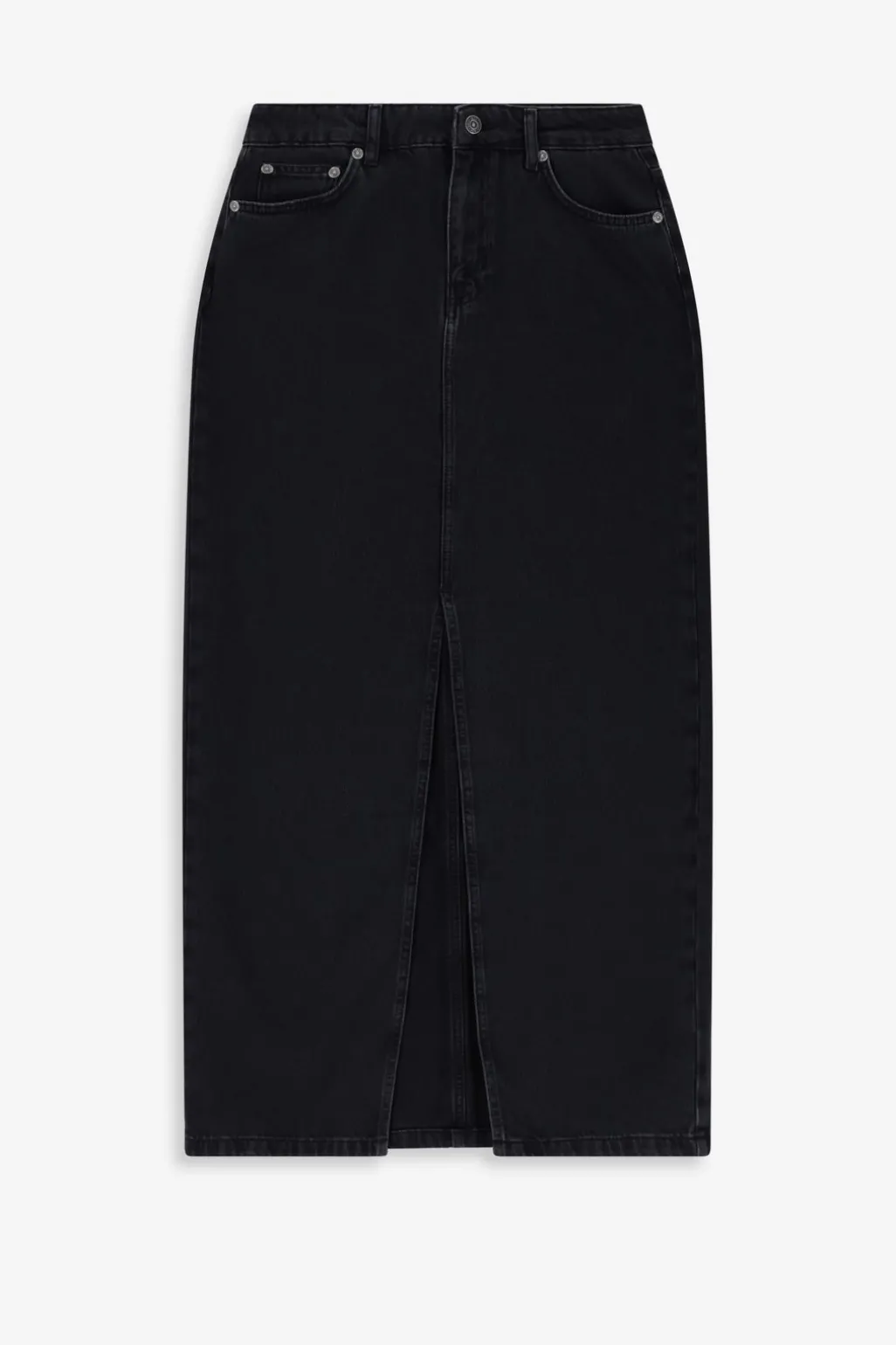 Donkergrijze denim maxi rok met split