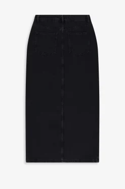 Donkergrijze denim maxi rok met split