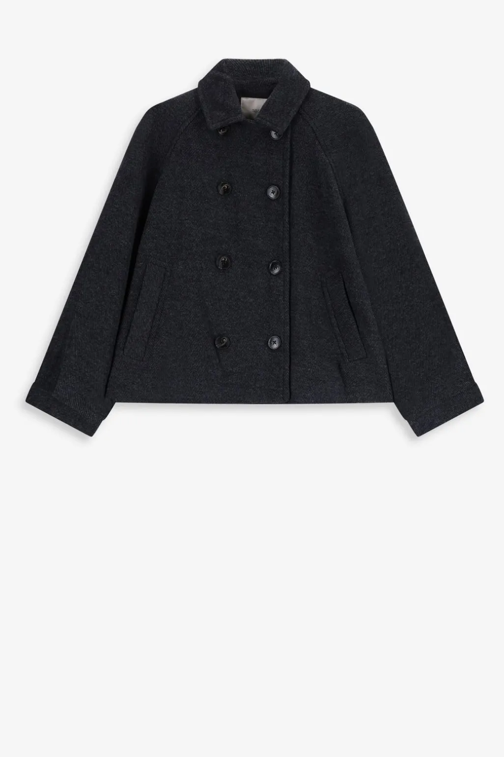 Donkergrijze korte trenchcoat