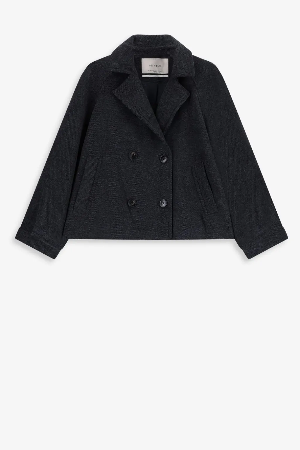 Donkergrijze korte trenchcoat