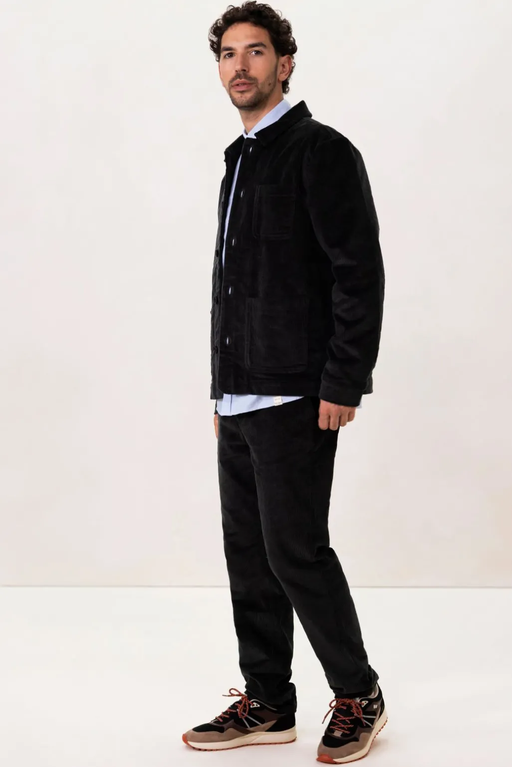 Donkergrijze mid-rise corduroy broek
