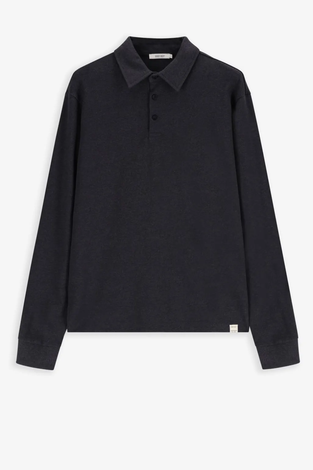 Donkergrijze pique polo met lange mouwen