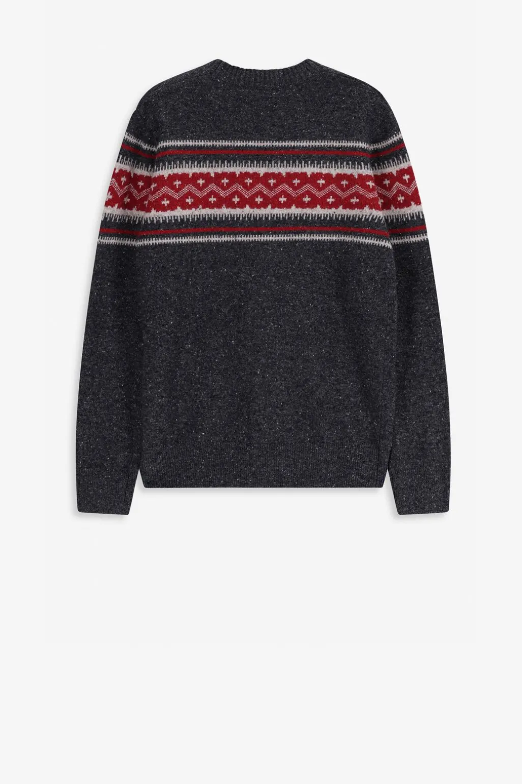 Donkergrijze wollen trui met jacquard print