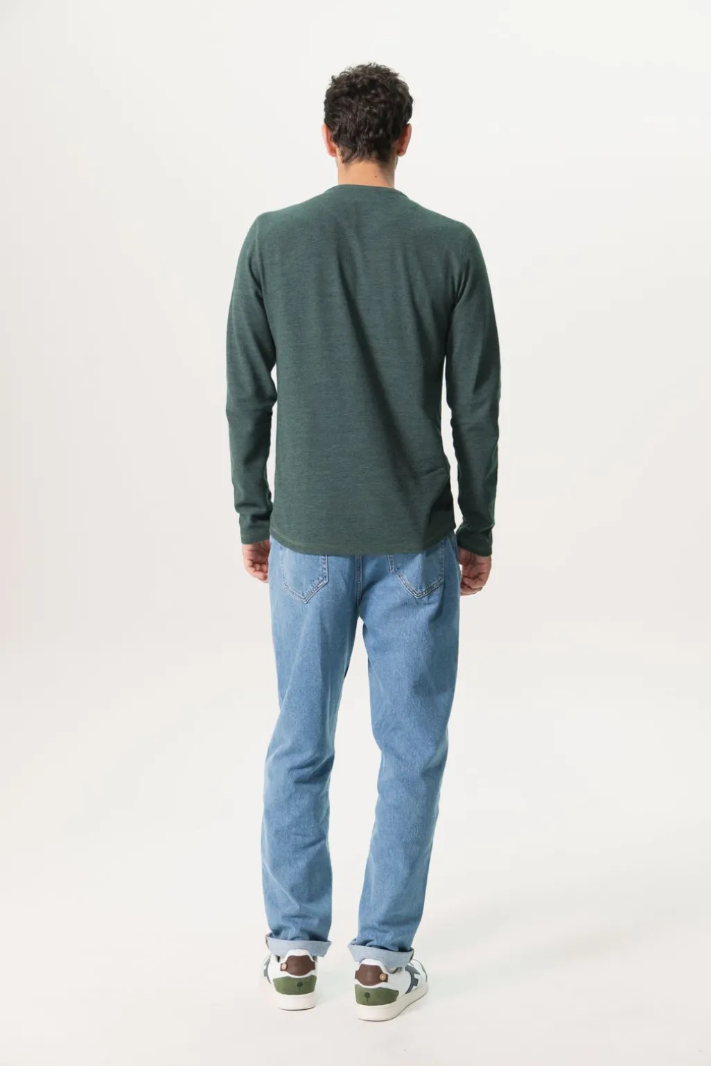 Donkergroen katoenen henley T-shirt