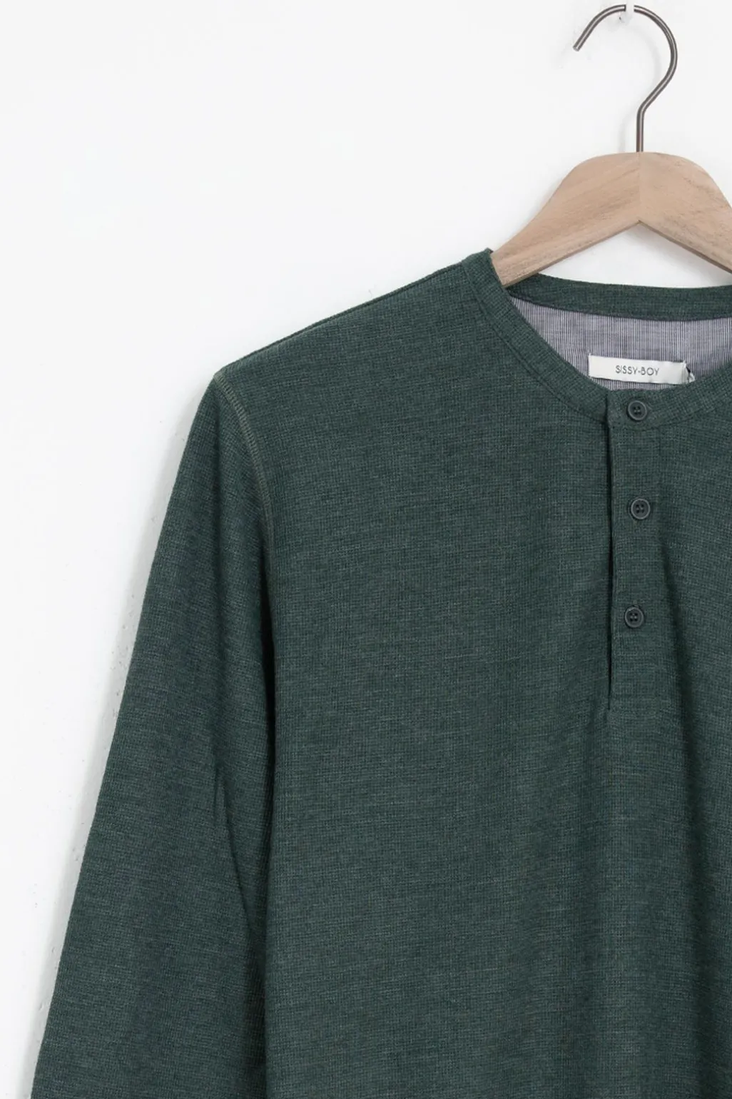Donkergroen katoenen henley T-shirt