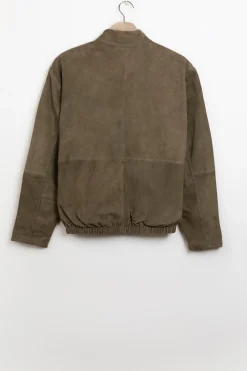 Donkergroen suède bomberjack reversible