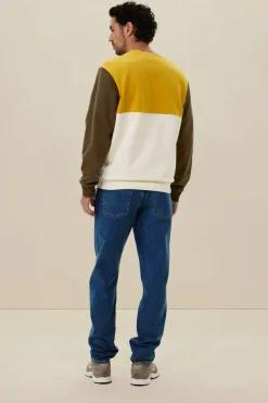 Donkergroene colourblock sweater met artwork